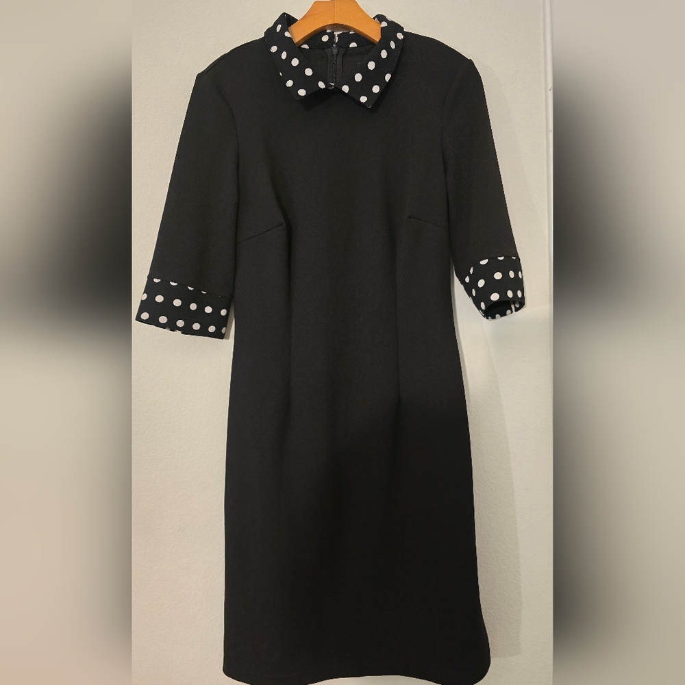 Glamour Black Dress with White Polka Dot Trim